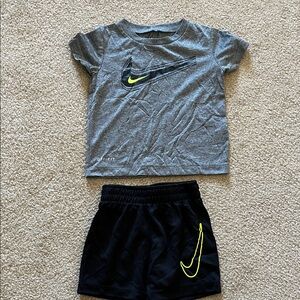 Nike Gray Top and Black Shorts Set with Yellow Logo